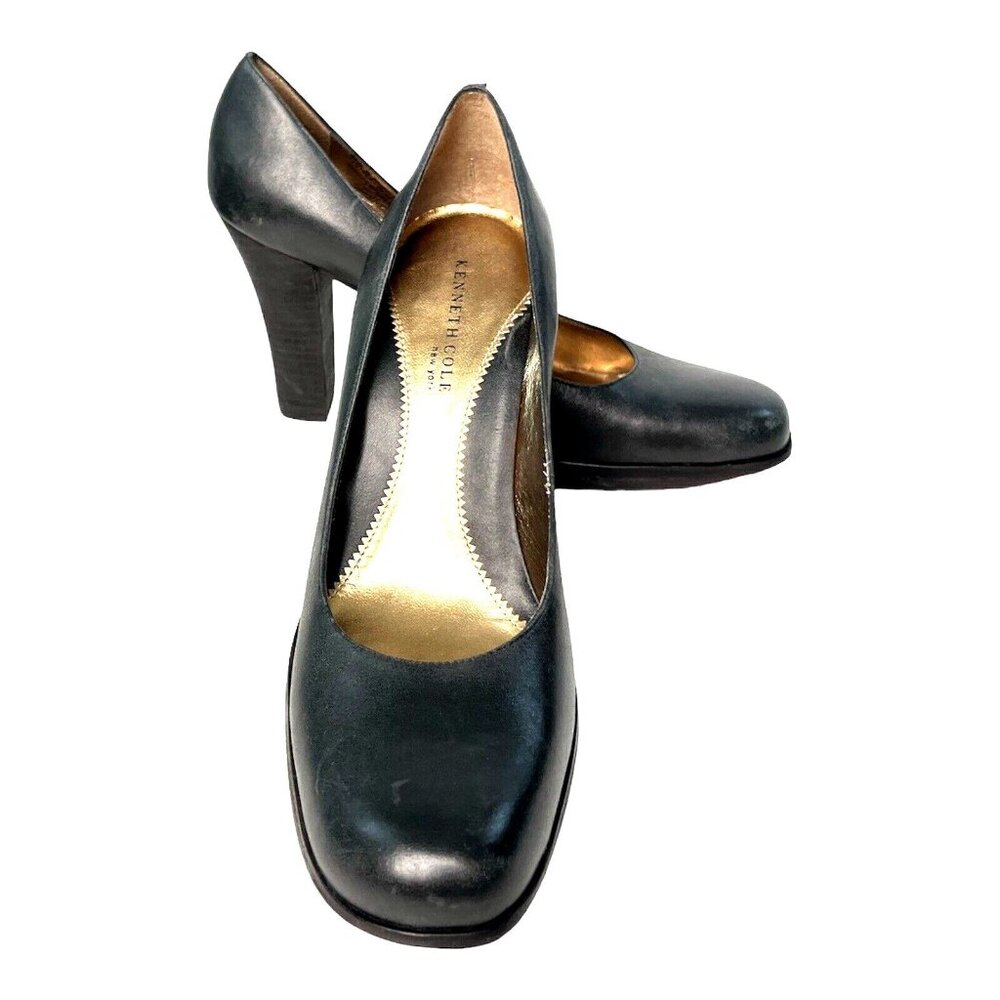 Kenneth Cole Smooth Operator Leather Shoes Heels Pumps 9.5 Matte Black Brazil